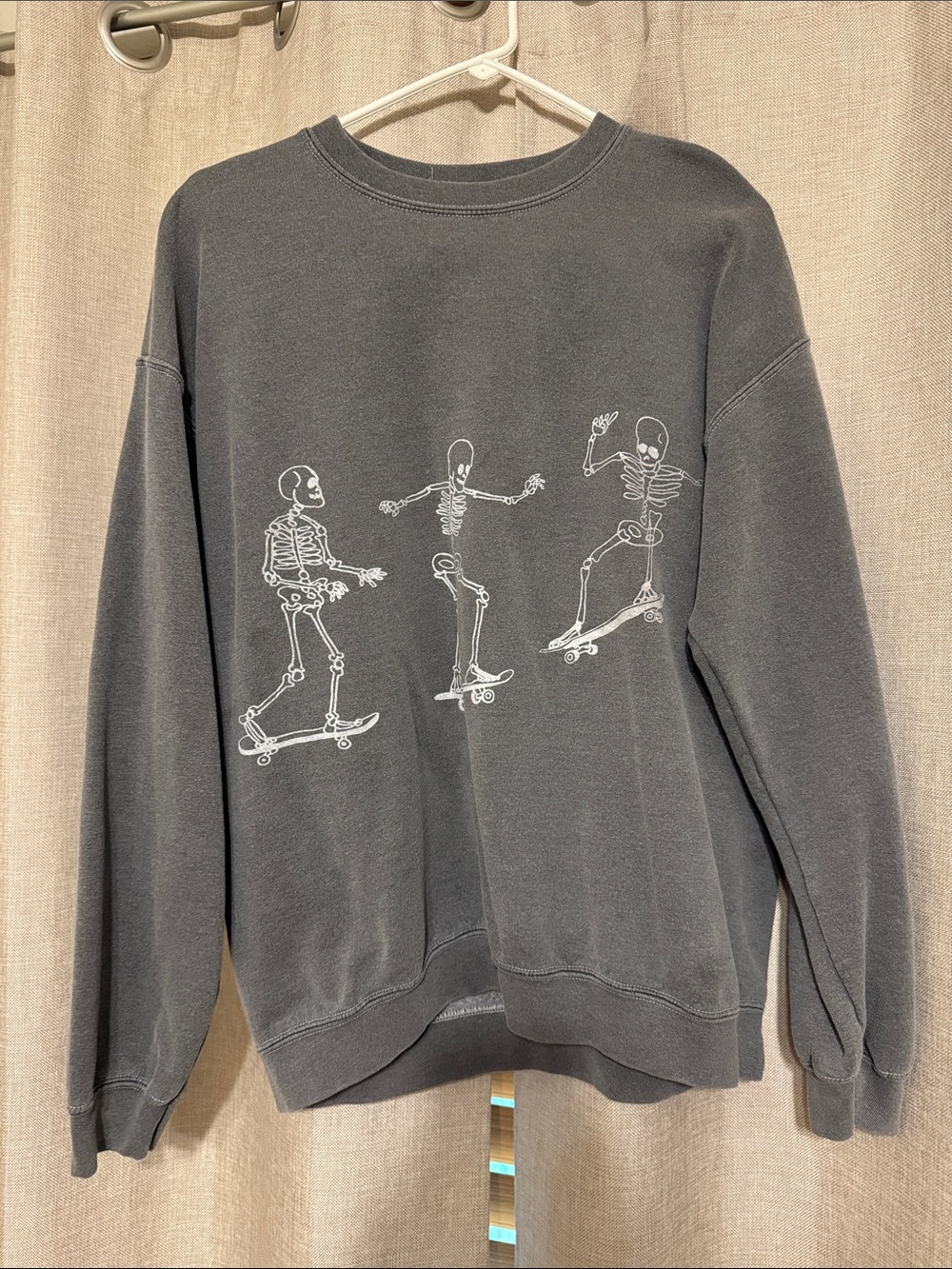 Urban Outfitters Charcoal Crewneck with White Skeleton Skate Graphic